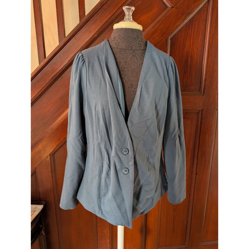 Logo Lori Goldstein Blue Long Sleeve Button-Front WomenS Blazer Jacket L Nwot